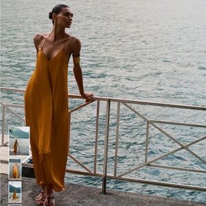 NWT - ZARA SATIN EFFECT MIDI DRESS WITH TRIM